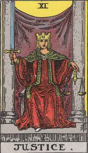 justice tarot card, rider-waite