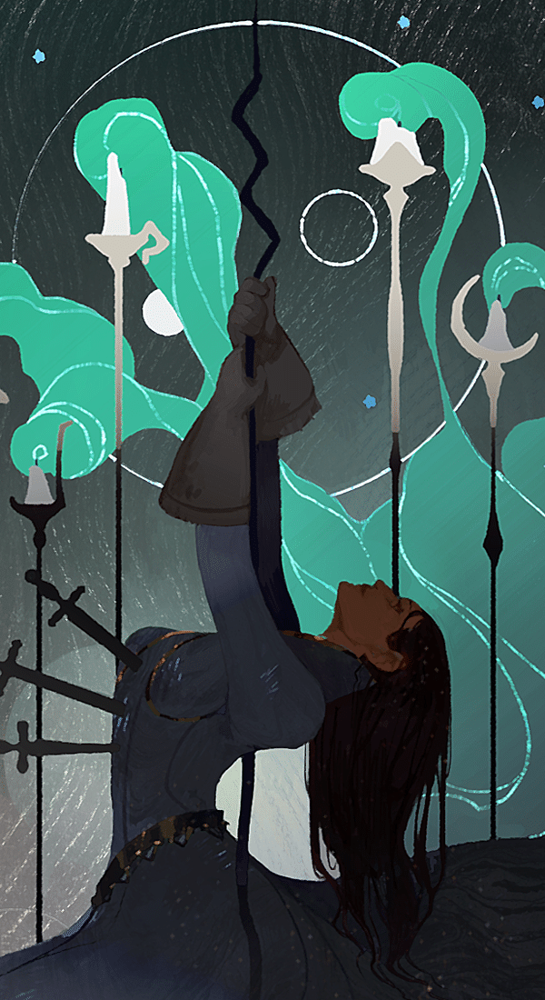 five of wands illustration