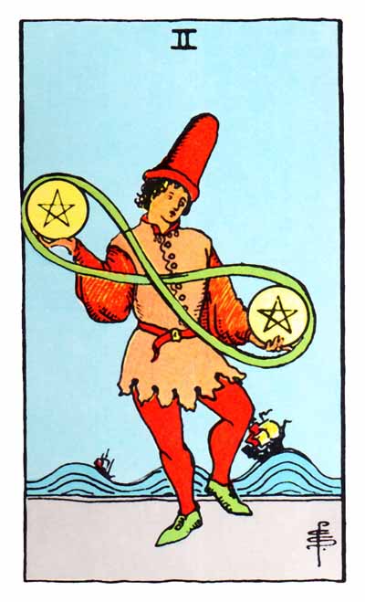 two of pentacles, rider-waite