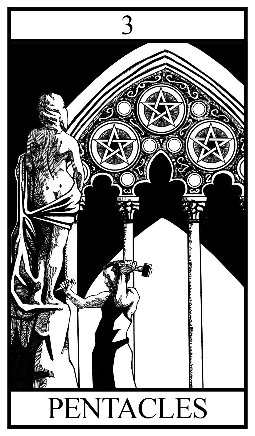 three of pentacles illustration