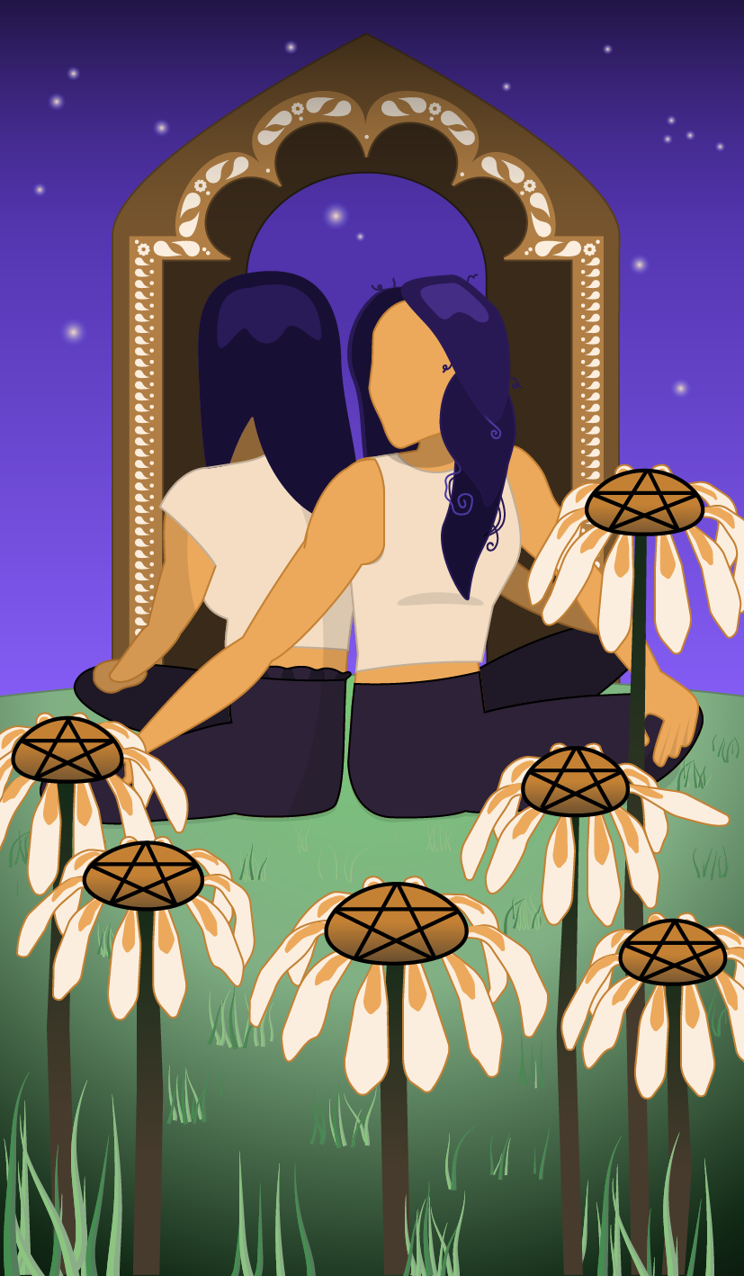 six pentacles illustration