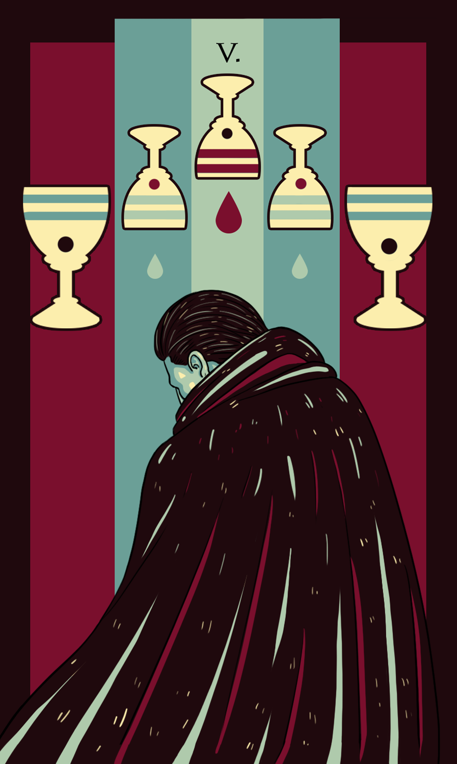  five of cups illustration