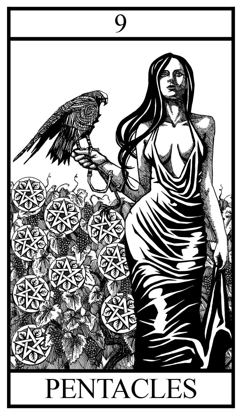 nine of pentacles illustration